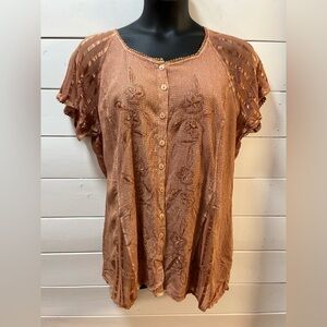 CLAIRE FRANCE Copper Embroidered Blouse Size 1X